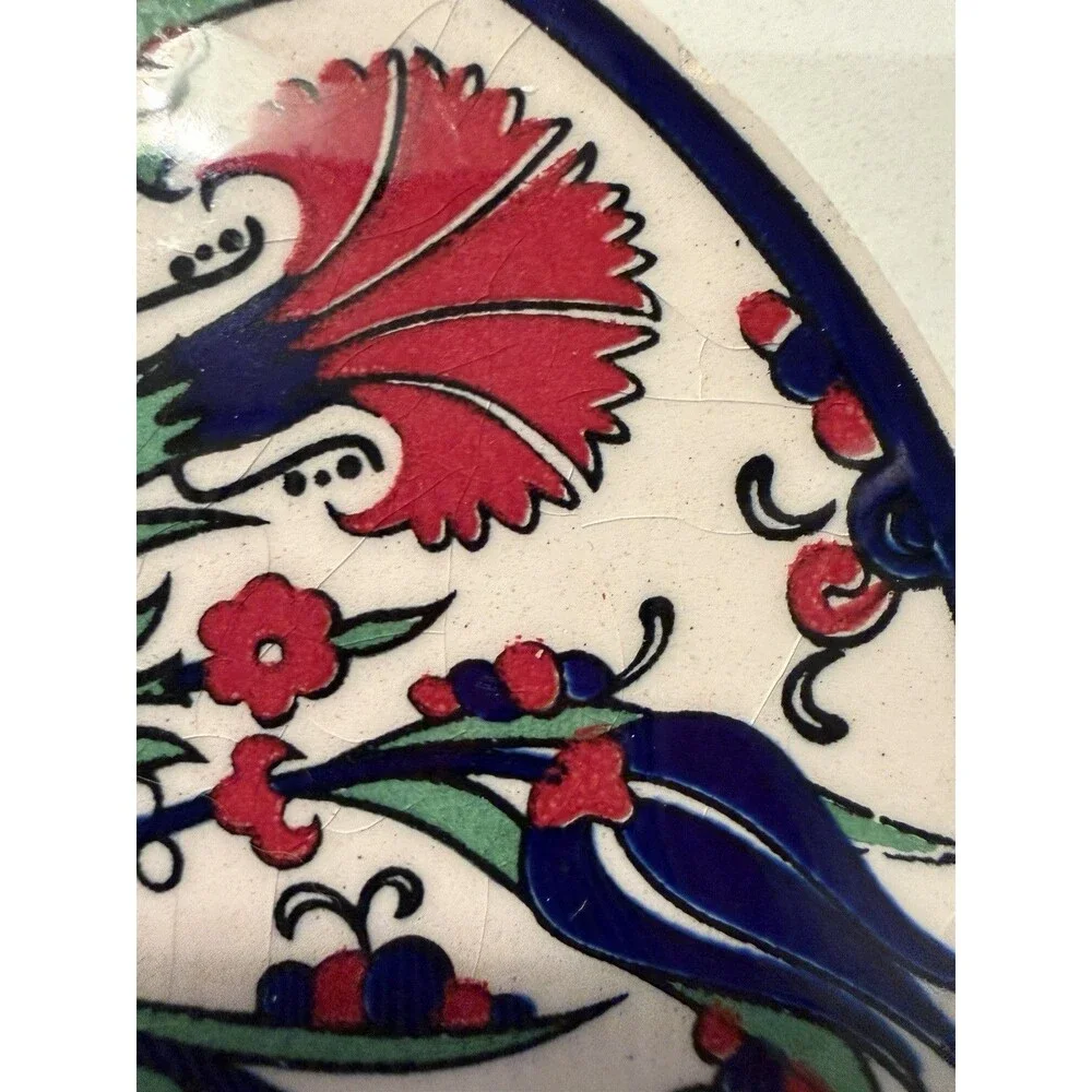 Turkish Ceramic Trivet Hot Pad Red Tulip Floral Design 6.25